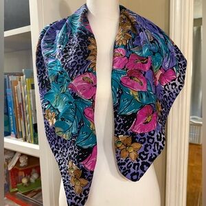 Vintage Floral And Leopard Print Scarf